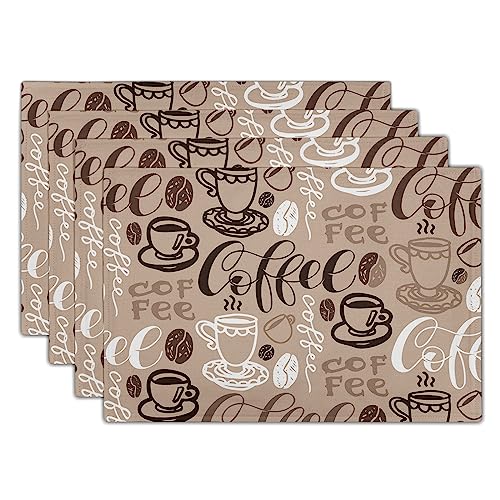 Kaffee-Platzsets, 4er-Set, braunes Kaffee-Thema, rechteckig, Leinen, 30,5 x 45,7 cm, rutschfest, Kaffeetassen-Druck, Platzset für Küche, Esszimmer, Party, Dekoration von Sweetshow