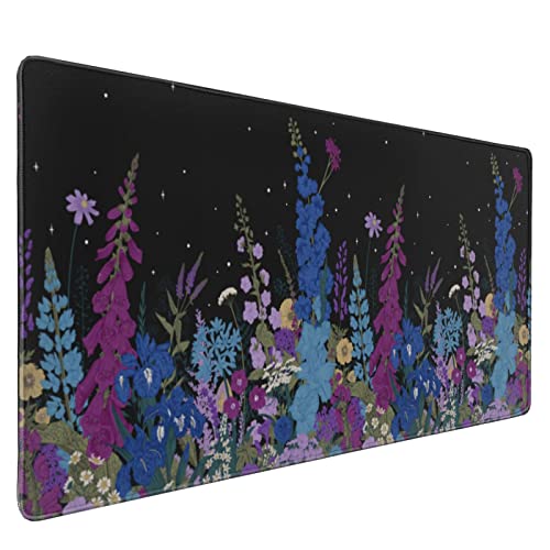 Aquarell-Mauspad mit Vintage-Blumenmuster für Damen, 90 x 40 cm, XXL-Retro-Blumendruck, vollständiges Schreibtisch-Mauspad, erweitert, große rutschfeste Gummiunterseite, Tastaturmatte mit genähten Kanten für Gaming Büro von Sweetshow