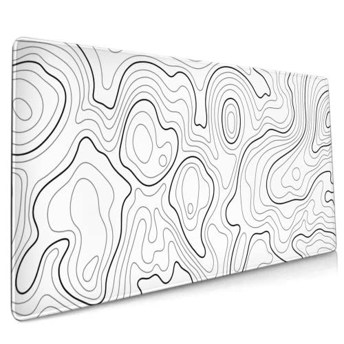 Sweetshow topografisches Contour-Gaming-Mauspad, 90x30 cm, XXL, geografische Kartenlinien, volles Des-Mauspad, Tastaturmatte mit genähten Kanten, für Home Office, Schwarz Weiß von Sweetshow