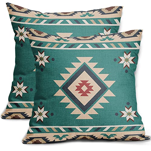 Western Indianer-Überwurf-Kissenbezüge, 45,7 x 45,7 cm, Türkis, Blau, Azteken-Südwest, dekorative Kissenbezüge für Couch, Sofa, Terrasse, Schlafzimmer, Wohnzimmer von Sweetshow