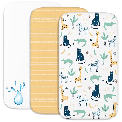 Sweety Fox 2X Spannbettlaken aus 100% Baumwolle mit Gummiband - 1X Matratzenschoner aus 100% wasserdichtem Material - 3er-Set - 50x83cm - Savanne von Sweety Fox