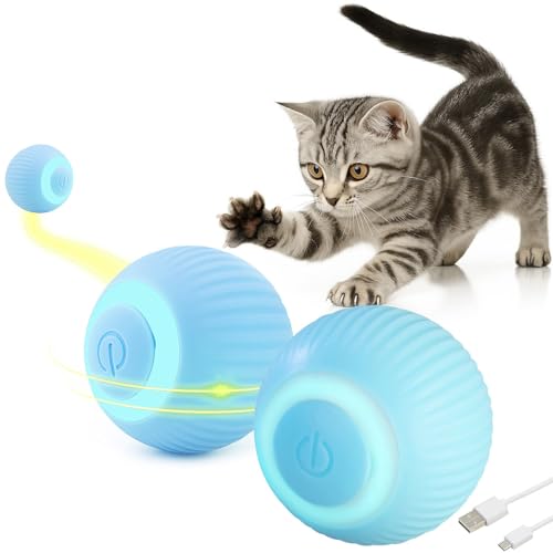 Sweetypet Katzen-Rollball: 2er-Set Akku-Katzenspielzeuge mit LED-Licht, blau (Katzenspielzeug elektrisch, Katzenball) von Sweetypet