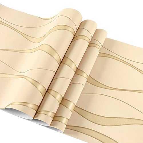 Swehooirt 0,53m x 9,5m Tapete Gelb Vliestapete Modern Minimalistisch Tapeten mit 3D Streifen Muster Gold Leicht Glänzend - Streifentapete Wanddekoration in Wohnzimmer Schlafzimmer küche Flur von Swehooirt