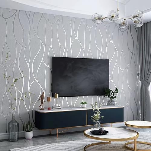 Swehooirt 9,5 m x 0,53 m Vliestapete grau silber Mustertapete Elegance Tapete im skandinavischen Design silber glitzer streifen tapete Wandtapete wohnzimmer schlafzimmer flur strukturtapete von Swehooirt