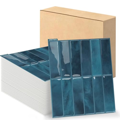 Swehooirt Blau Klebefliesen Küche 3D Fliesenaufkleber Wandfliesen Selbstklebende Fliesen Küche, Klebefliesen Bad Wand 10-Stück (29 x 23 cm) von Swehooirt