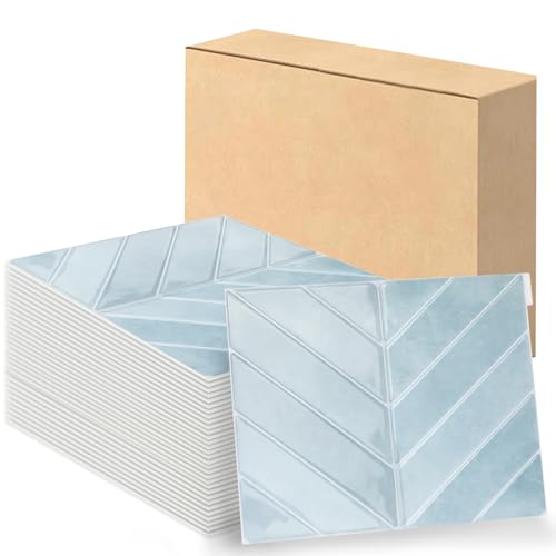Swehooirt Klebefliesen Küche 3D Fliesenaufkleber Wandfliesen Selbstklebende Fliesen Küche, Klebefliesen Bad Wand 10-Stück Fischgrätenmuster Blau (29 x 23 cm) von Swehooirt