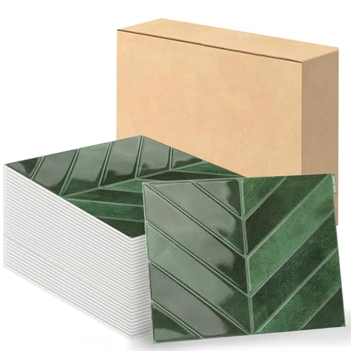 Swehooirt Klebefliesen Küche 3D Fliesenaufkleber Wandfliesen Selbstklebende Fliesen Küche, Klebefliesen Bad Wand 10-Stück Fischgrätenmuster Dunkelgrün (29 x 23 cm) von Swehooirt