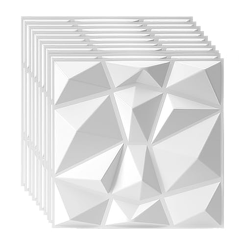Swehooirt 50Stück PVC 3D Wandpaneele Weiß Diamond Design - 30cm x 30cm Wandplatten - Akustikpaneele Weiß Hochwertige PVC Paneele ideal für die Gaming Wand Deckenpaneele von Swehooirt