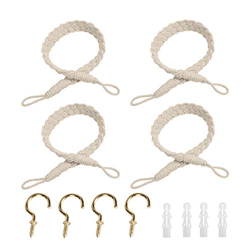 Sweieoni Vorhang Zugband 4 Stück Curtain Rope Buckle Vorhang Raffhalter Geflochtene Window Curtain Raffhalter Dekorative Vorhänge mit Vorhang Haken für Wohnzimmer Schlafzimmer Cafe（Beige） von Sweieoni