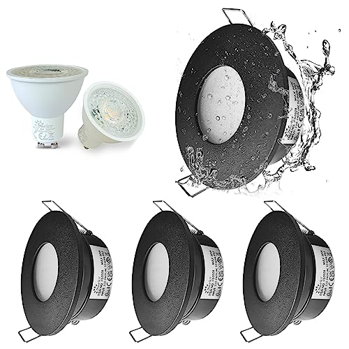 Sweier LED Einbaustrahler GU10,5W 230V IP65 Bad Deckenstrahler,Kaltweiß 6000K Deckenspots Badezimmer Wasserdichte,430LM Einbauleuchten LED Spot,Lochmass 2.76 Zoll,Einbautiefe 4.33 Zoll,4er Set von Sweier