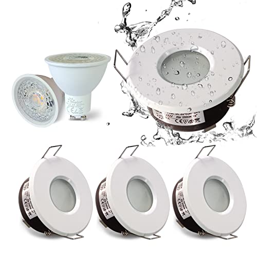 4XSweier GU10 LED Badezimmer Deckeneinbaustrahler LED Badezimmer 5W Kaltweiß 6000K 450LM (einschließlich GU10 Birne) GU10 White Downlights LED IP65 230v Downlight 68mm von Sweier