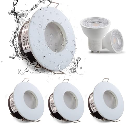 4XSweier IP65 Wasserdichte LED-Einbauleuchten, 5 W, Warmweiß, 3000 K, LED-Spot, geeignet für Badezimmer- und Küchenstrahler (Konfigurieren Sie GU10-Lampenhalterung), Downlight-Ausschnitt, 68 mm von Sweier