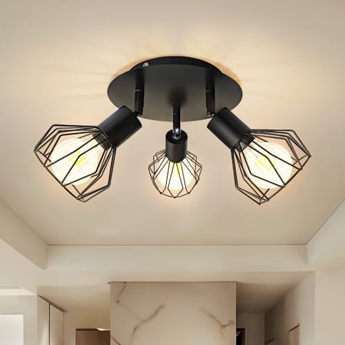 Sweier 3-Flammiger LED Deckenstrahler, 350° Schwenkbar mit Metallgitter, Vintage Deckenspot für Küche, Flur & Arbeitszimmer, Max 40W (Ohne Birnen) von Sweier