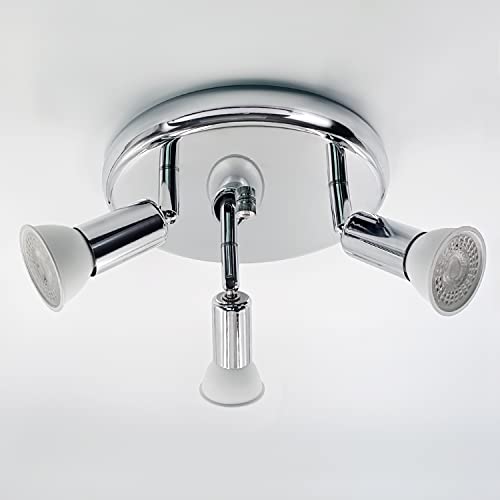 Sweier Deckenlampe Drehbar 3 Flammig Rund Chrome led Deckenstrahler Kaltweiß 6000k GU10 Modern Deckenspot Ausgestattet mit 3 5W GU10 LED Kaltweiß Deckenleuchte von Sweier