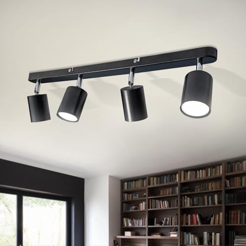 Sweier 4 Flammig Drehbarer Schwarzer GU10 Deckenstrahler, Kaltweiß 6000K 5W 450LM, Winkel verstellbarer LED Deckenlampe Spot, für Wohnzimmer, Schlafzimmer, Flur, Kinderzimmer, Küche Sweier 4 Flammig Drehbarer Schwarzer GU10 Deckenstrahler, Kaltweiß 6000K 5W 450LM, Winkel verstellbarer LED Deckenlampe Spot, für Wohnzimmer, Schlafzimmer, Flur, Kinderzimmer, Küche von Sweier