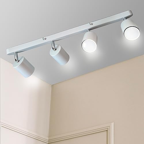 Sweier 4 Flammig Drehbarer Weißer GU10 Deckenstrahler, Warmweiß 3000K 5W 450LM (Glühbirne enthalten), LED Deckenlampe Spot Lampenhalter winkelverstellbar. von Sweier