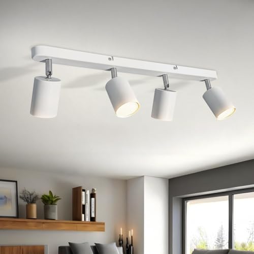 Sweier 4 Flammig Drehbarer Weißer GU10 Deckenstrahler, Warmweiß 3000K 5W 450LM (Glühbirne enthalten), LED Deckenlampe Spot Lampenhalter winkelverstellbar. von Sweier