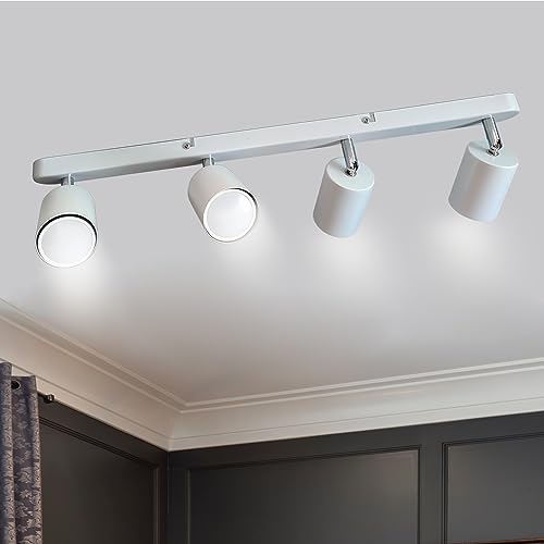 Sweier 5W Drehbarer 4 Flammig Weißer GU10 Deckenstrahler, 6000K Kaltweiß 450LM, LED Deckenlampe Spot Lampenhalter winkelverstellbar (Glühbirne enthalten). von Sweier