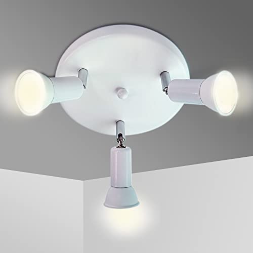 Sweier Deckenstrahler 3 Flammen Drehbar Weiße Rund LED-Deckenleuchte, LED-Deckenspots für Küche, Wohnzimmer und Schlafzimmer, (3 x GU10 5W Glühbirnen enthalten) Warmweiß 3000K Deckenlampe von Sweier