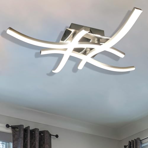 Sweier LED Deckenleuchte, Kaltweiß 6000K Moderne Deckenlampe, 28W 2800Lumen Küche Curved Deckenlampe, Chrom Wohnzimmer LED Lampe, für Flur,Schlafzimmer Sweier LED Deckenleuchte, Kaltweiß 6000K Moderne Deckenlampe, 28W 2800Lumen Küche Curved Deckenlampe, Chrom Wohnzimmer LED Lampe, für Flur,Schlafzimmer von Sweier