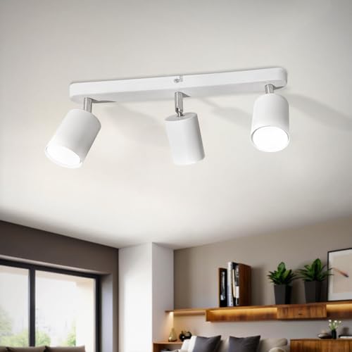 Sweier LED Deckenstrahler 3 Flammig Lampenhalter Winkelverstellbar, Kaltweiß 6000K 5W 450LM, Weißer Drehbarer GU10 Deckenlampe Spot, für Küche, Wohnzimmer, Schlafzimmer von Sweier