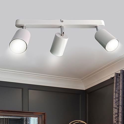 Sweier LED Deckenstrahler 3 Flammig Lampenhalter Winkelverstellbar, Kaltweiß 6000K 5W 450LM, Weißer Drehbarer GU10 Deckenlampe Spot, für Küche, Wohnzimmer, Schlafzimmer von Sweier