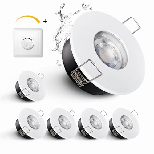 Sweier LED Einbaustrahler 6er Set, Dimmbar IP65 Deckenstrahler GU10, 5W 6000K Kaltweiß Wasserdichte Einbauleuchten mit 430LM & 10-100% Dimmbereich für Bad/Küche Hotel Sweier LED Einbaustrahler 6er Set, Dimmbar IP65 Deckenstrahler GU10, 5W 6000K Kaltweiß Wasserdichte Einbauleuchten mit 430LM & 10-100% Dimmbereich für Bad/Küche Hotel von Sweier