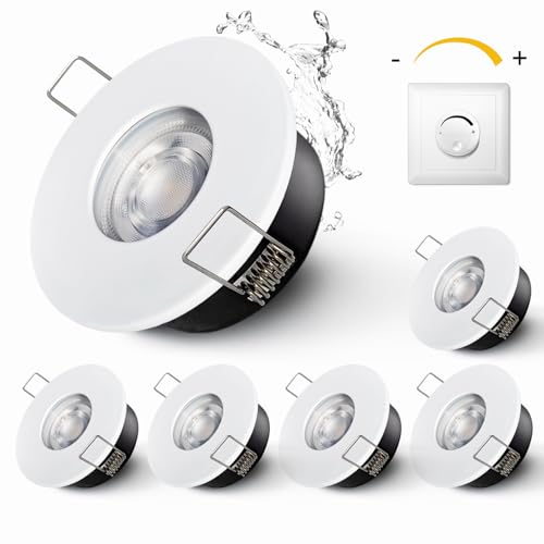 Sweier LED Einbaustrahler 6er Set, Dimmbar IP65 Deckenstrahler GU10, Warmweiß 3000K 5W 230V 430lm Einbauleuchten Wasserdichte Deckenspots mit 10-100% Dimmbereich für Bad Küche & Wohnzimmer von Sweier