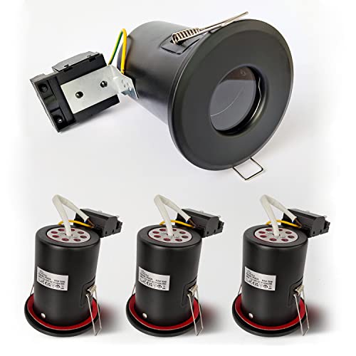 Sweier Schwarz GU10 Feuerhemmendes LED Deckeneinbaustrahler,(Ohne Glühbirne), Feuerbeständige Downlights, IP65 Wasserdichte Strahler für das Badezimmer, Satz von 4, Bohrung ø68-75 mm von Sweier