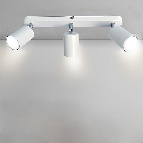 Sweier Weißer 3 Flammig Drehbarer GU10 Deckenstrahler, 5W 450LM Warmweiß 3000K, Lampenhalterwinkelverstellbarer LED Deckenlampe Spot, für Küche, Wohnzimmer, Schlafzimmer, Garderobe von Sweier