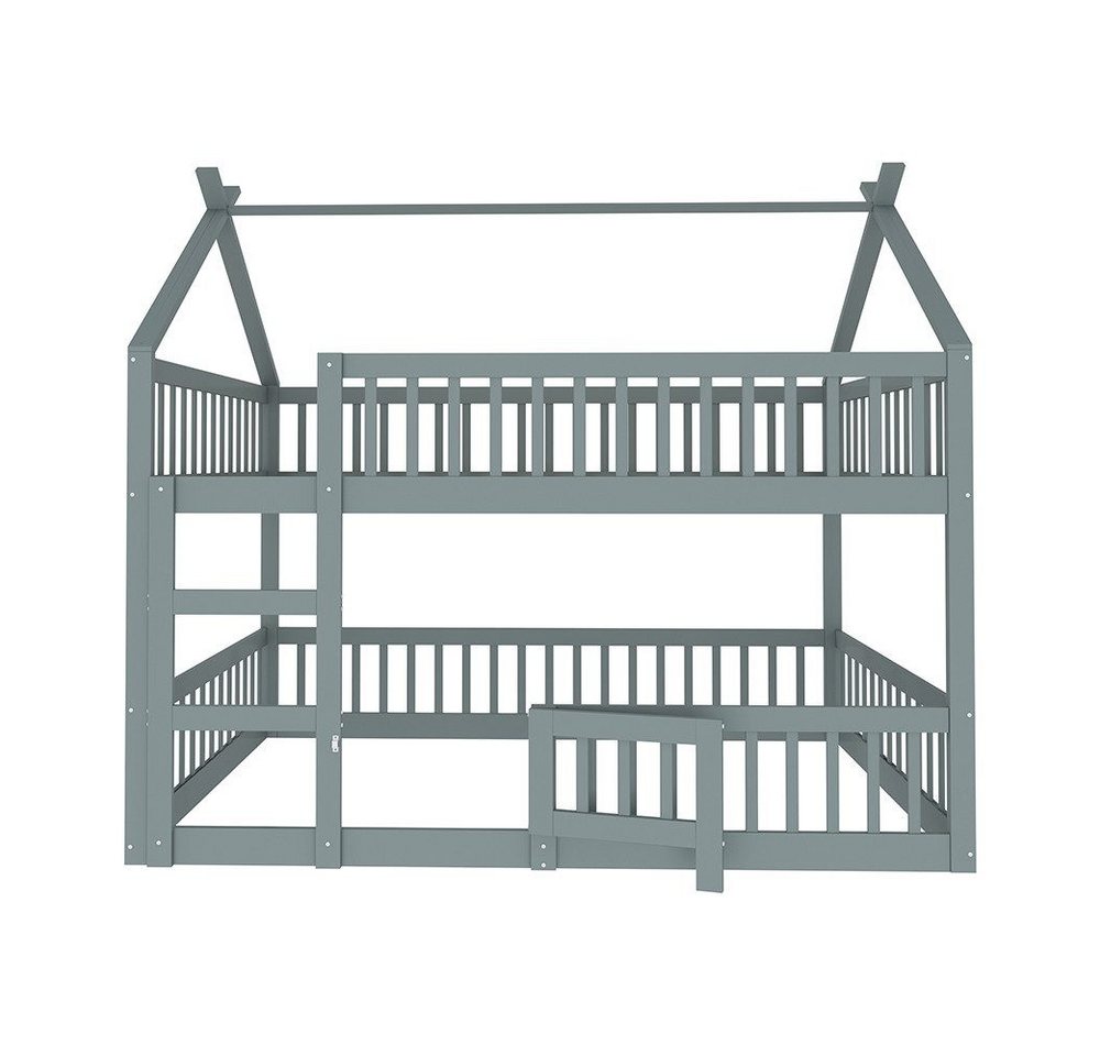 Sweiko Etagenbett Kinder-Familienbett mit Treppe, (Loft Design, Massivholz-Etagenbett-Rahmen), 140*200cm,Grau von Sweiko