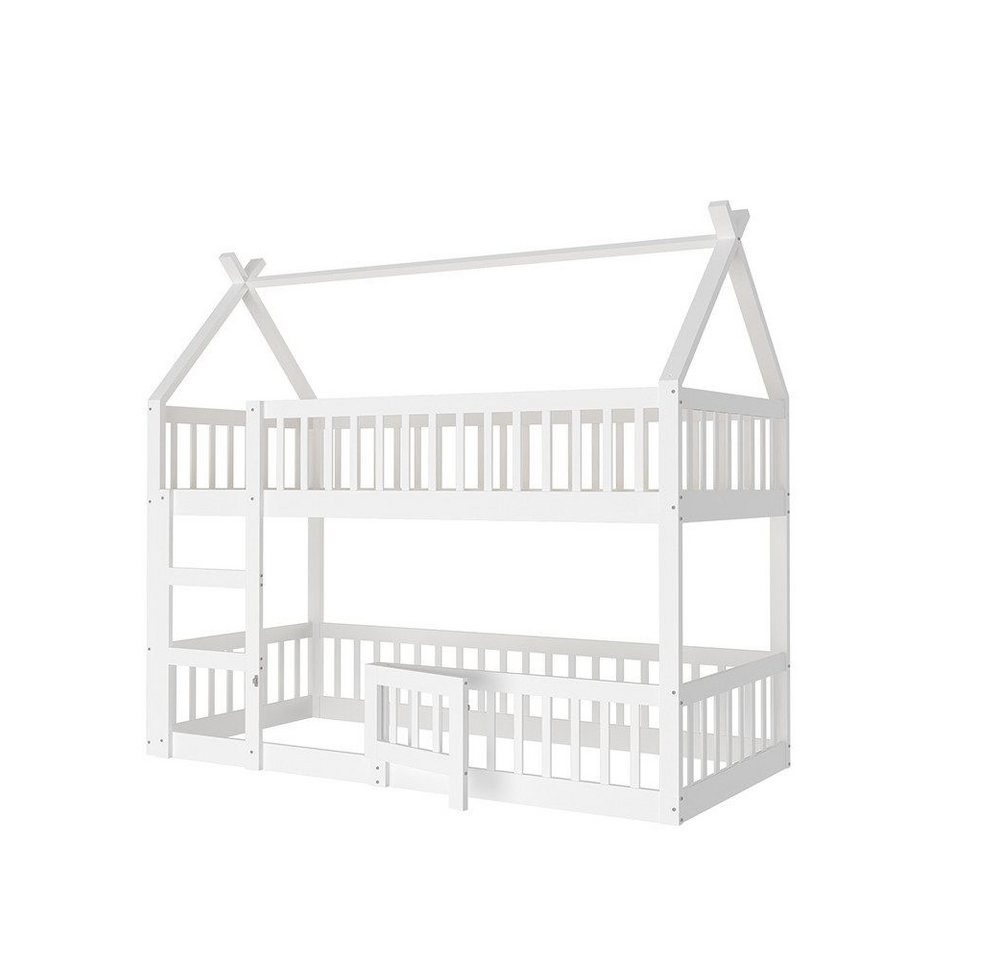 Sweiko Etagenbett Kinder-Familienbett mit Treppe, (Loft Design, Massivholz-Etagenbett-Rahmen), 90*200cm,Weiß von Sweiko