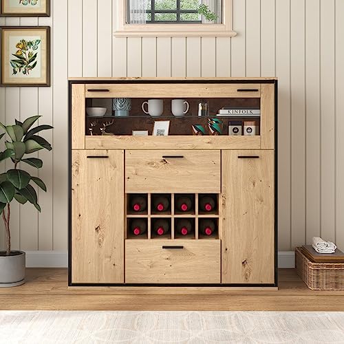 Sweiko Holz Sideboard,Moderne Bar mit Türen für EIN Buffetschrank, kommode anrichte Sideboard,Aufbewahrung mit Doppeltüren, Glasregal und Weinhalterung für Im Wohnzimmer, Schlafzimmer, der küche von Sweiko