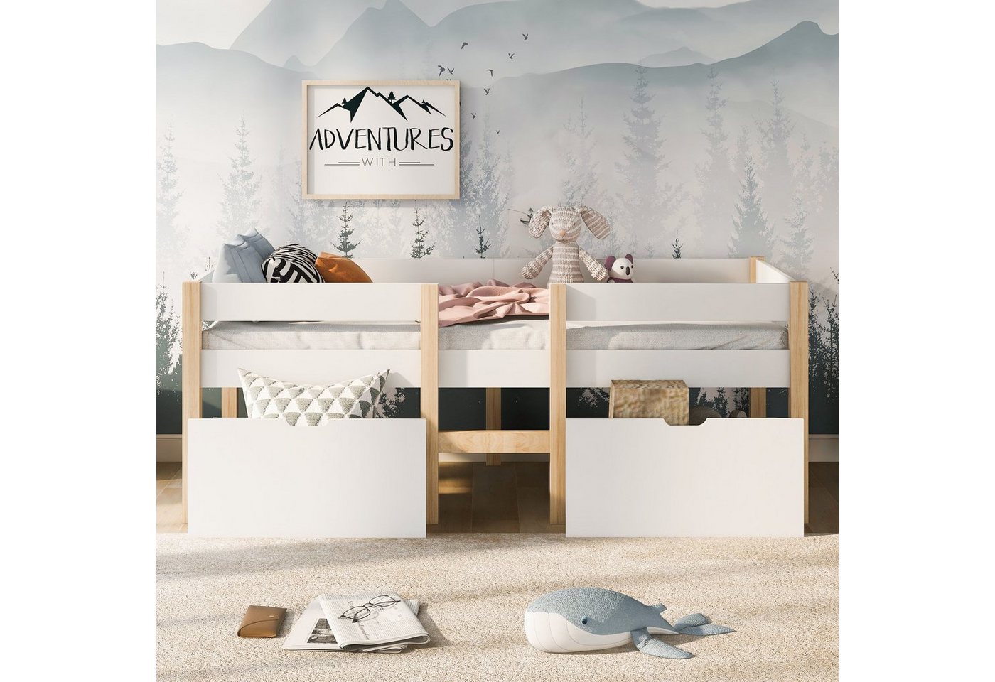 Sweiko Kinderbett, Hochbett mit 2 Schubladen und Rausfallschutz, 90*200cm von Sweiko