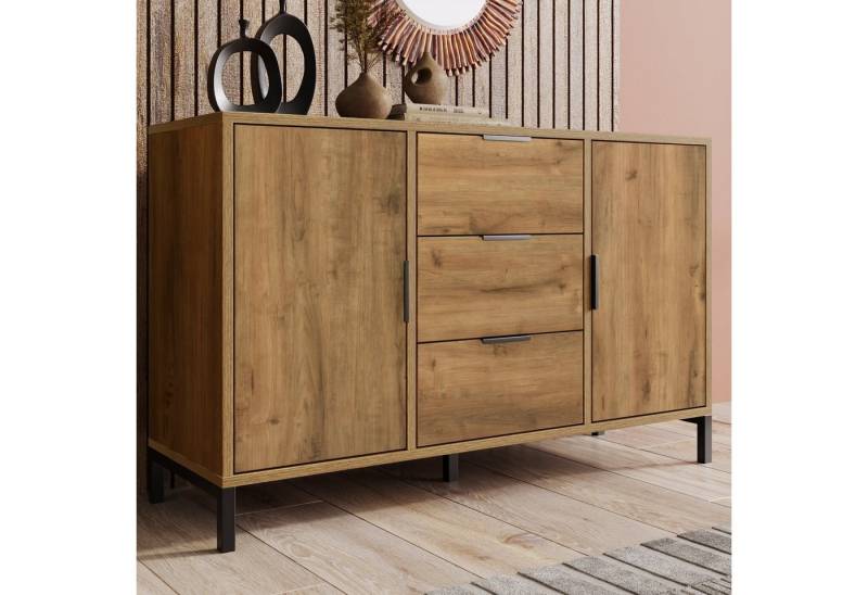 Sweiko Kommode (Hochschrank für Schlafzimmer & Wohnzimmer), Sideboard mit 3 Schubladen und 2 Türen, 120 x 40 x 76 cm von Sweiko