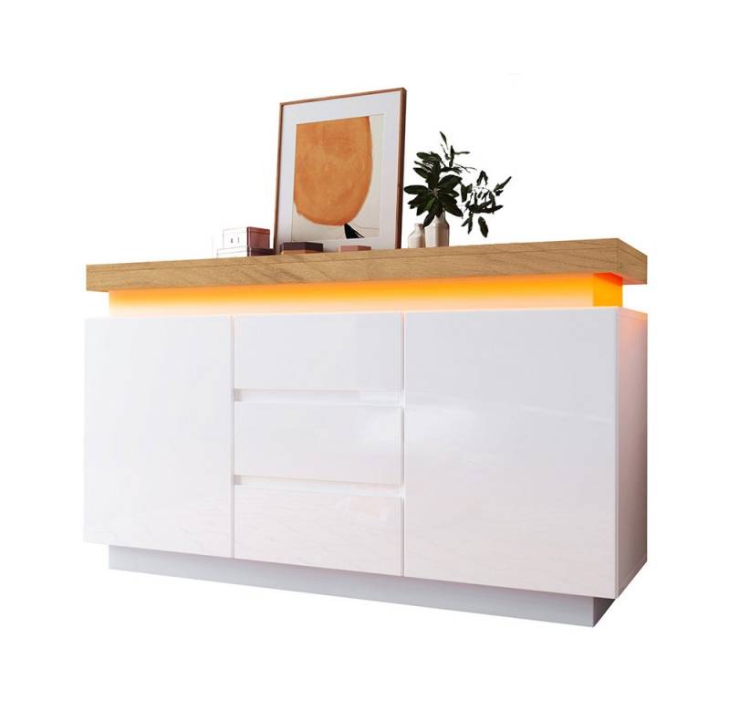 Sweiko Kommode Hochglanz Sideboard Aufbewahrungsschrank (mit 2 Türen und 3 Schubladen, LED Beleuchtung, App -Steuerung 115 x 110 x 39 cm) von Sweiko