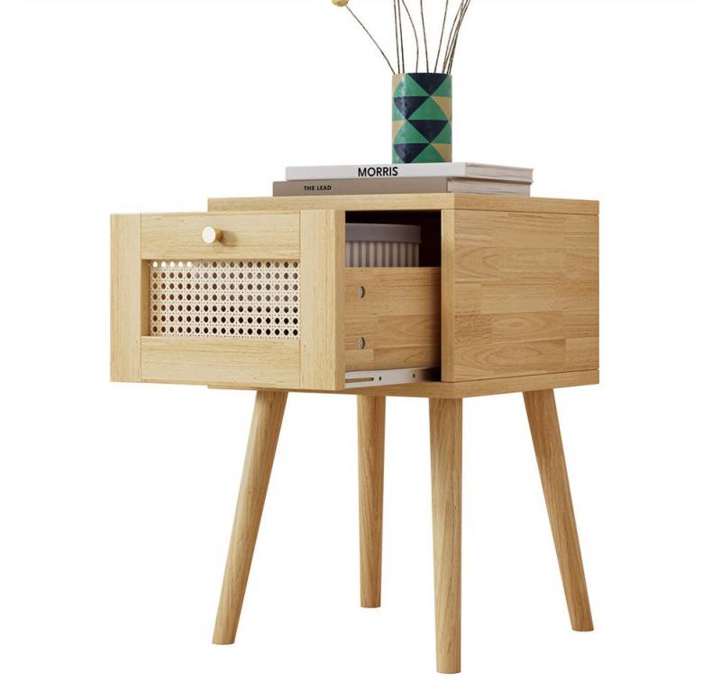 Sweiko Kommode mit ein Schubladen, mit Rattan-Schubladenplatte (Stauraum im Wohnzimmer und Schlafzimmer,mit Rattan-Schubladenplatte, 1 St., mit goldfarbenem Metallgriff und lange Holzbeine), Spanplatten+PE-Rattan von Sweiko