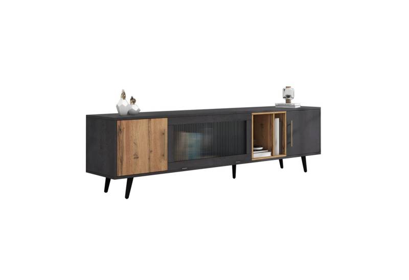 Sweiko Lowboard (TV-Schrank mit Glastüren und Fächern, großer Stauraum), 200x40x55,5 cm von Sweiko