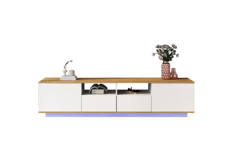 Sweiko Lowboard (TV-Schrank mit LED-Beleuchtung, Türen und 2 Schubladen), 180*50*40 cm von Sweiko