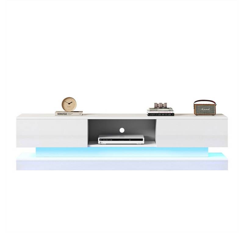 Sweiko Lowboard Hochglanz TV-Schrank,TV-Board,für 60-Zoll-Fernseher (TV-Unterschrank mit 2 Schubladen mit LED-Beleuchtung App-Steuerung, Kabelmanagementsystem Anti-Kipp-Design,Spanplatte) von Sweiko