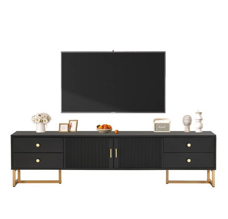 Sweiko Lowboard TV-Schrank,TV-Board,Fernsehtisch,TV-Möbel (TV-Ständer mit 2 Tür und 4 Schubladen, 1 St., mit goldenen Griffen und goldenen Füßen), niedriges Paneel mit strukturierter Tür, 175x30x46 cm von Sweiko