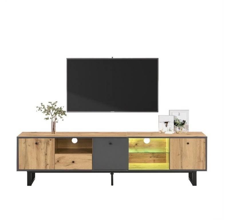 Sweiko Lowboard TV-Schrank mit LED-Lichteffekt,TV-Board, Fernsehtisch, (mit 1 Schubladen und 2 Türen, 1 St., Pufferscharnie,farblich passendes Design), 190x40x50cm von Sweiko