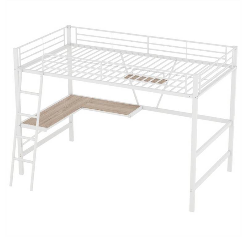 Sweiko Metallbett Eisenbett Hochbett Kinderbett (ugendbett mit L-förmigem Schreibtisch und einem Regal, für Kinder, Jugendliche und Erwachsene), 90x200cm ohne Matratze von Sweiko