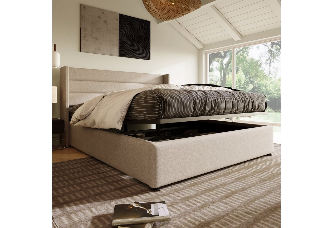 Sweiko Polsterbett (140*200cm), Doppelbett mit Kopfteil und Lattenrost, Stauraumbett von Sweiko