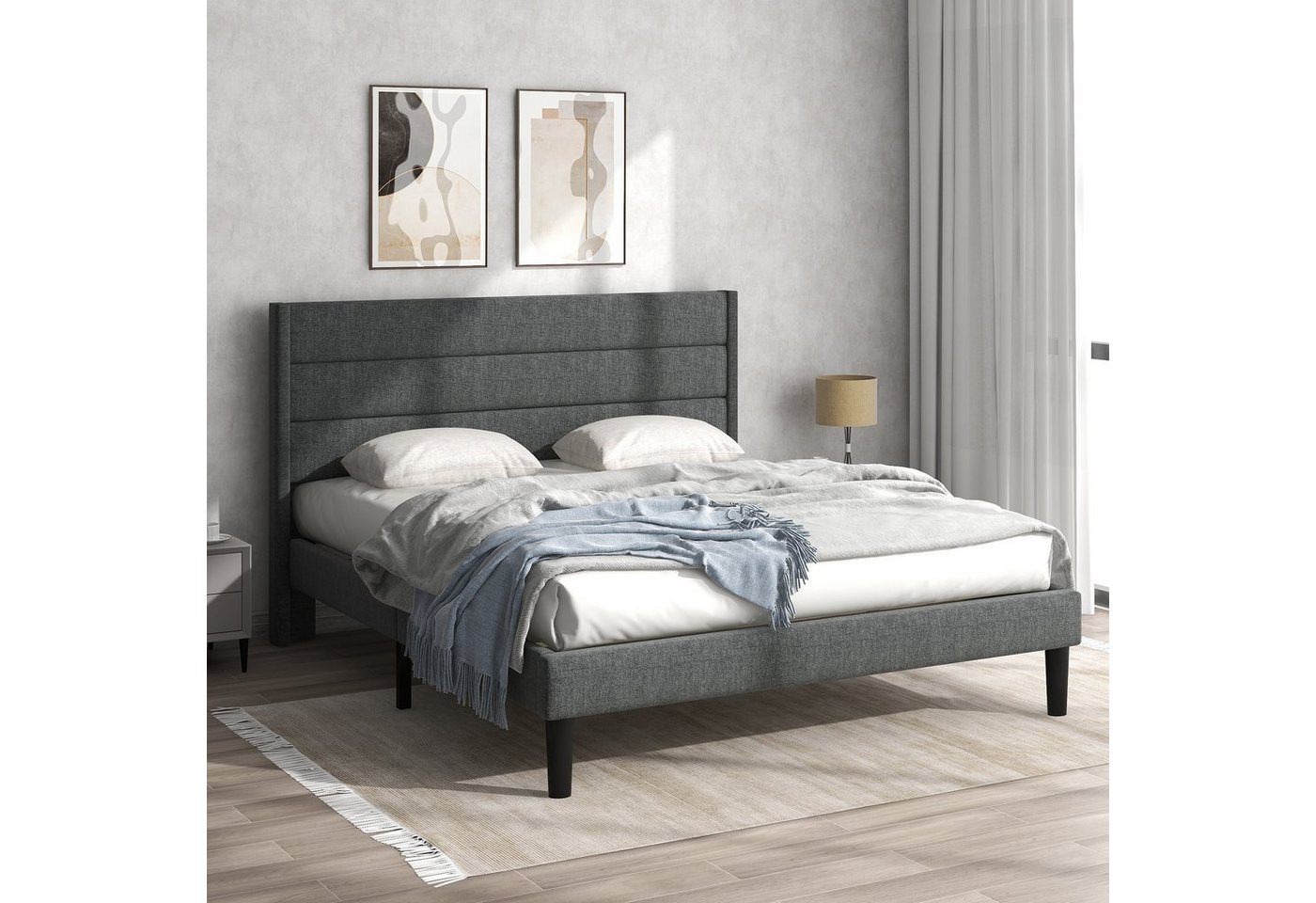 Sweiko Polsterbett, Doppelbett mit Lattenrost & Kopfteil & Leinenstoff, für Schlafzimmer, 140 x 200 cm von Sweiko