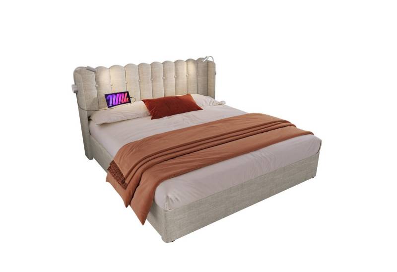 Sweiko Polsterbett, Stauraumbett, Leselicht mit Ladefunktion, 160*200cm, mit Matratze von Sweiko