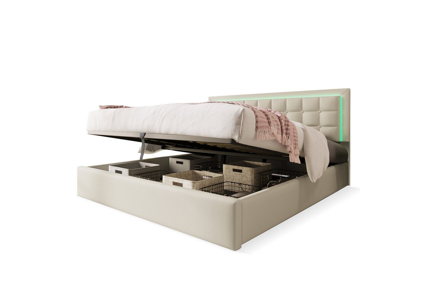 Sweiko Polsterbett, Stauraumbett mit Lattenrost und LED-Leuchten, 140*200cm, Mit Matratze von Sweiko