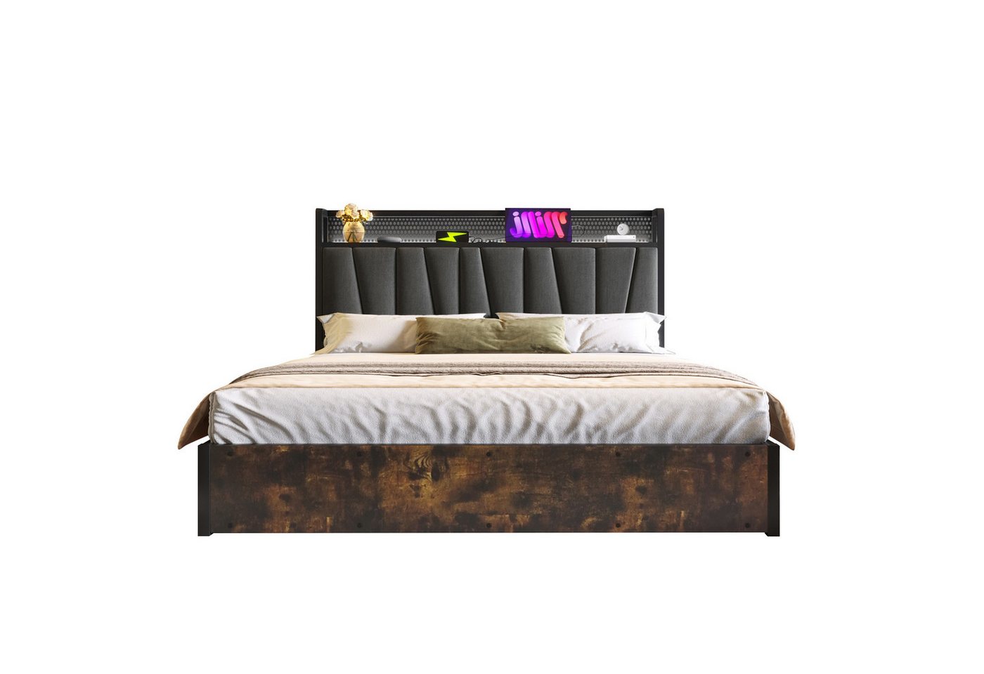 Sweiko Polsterbett (140*200cm Metallbett), mit Matratze, Stauraumbett mit LED-Beleuchtung und USB-Aufladung von Sweiko