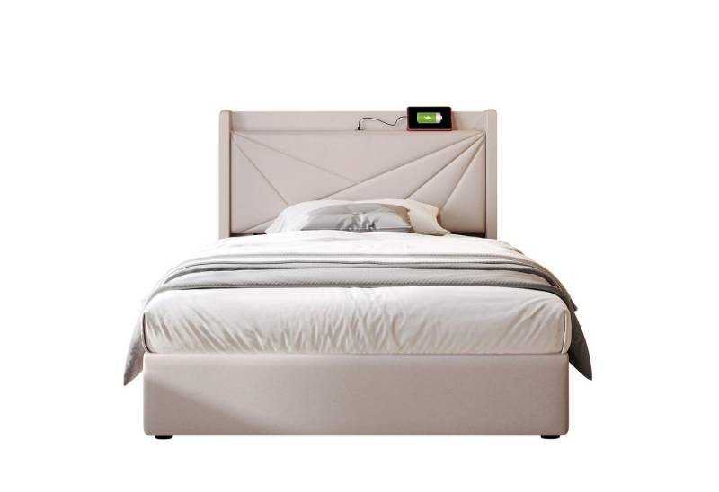 Sweiko Polsterbett (90*200cm), Stauraumbett mit USB/TYP-C Ladeanschluss, Leinen, mit Matratze von Sweiko