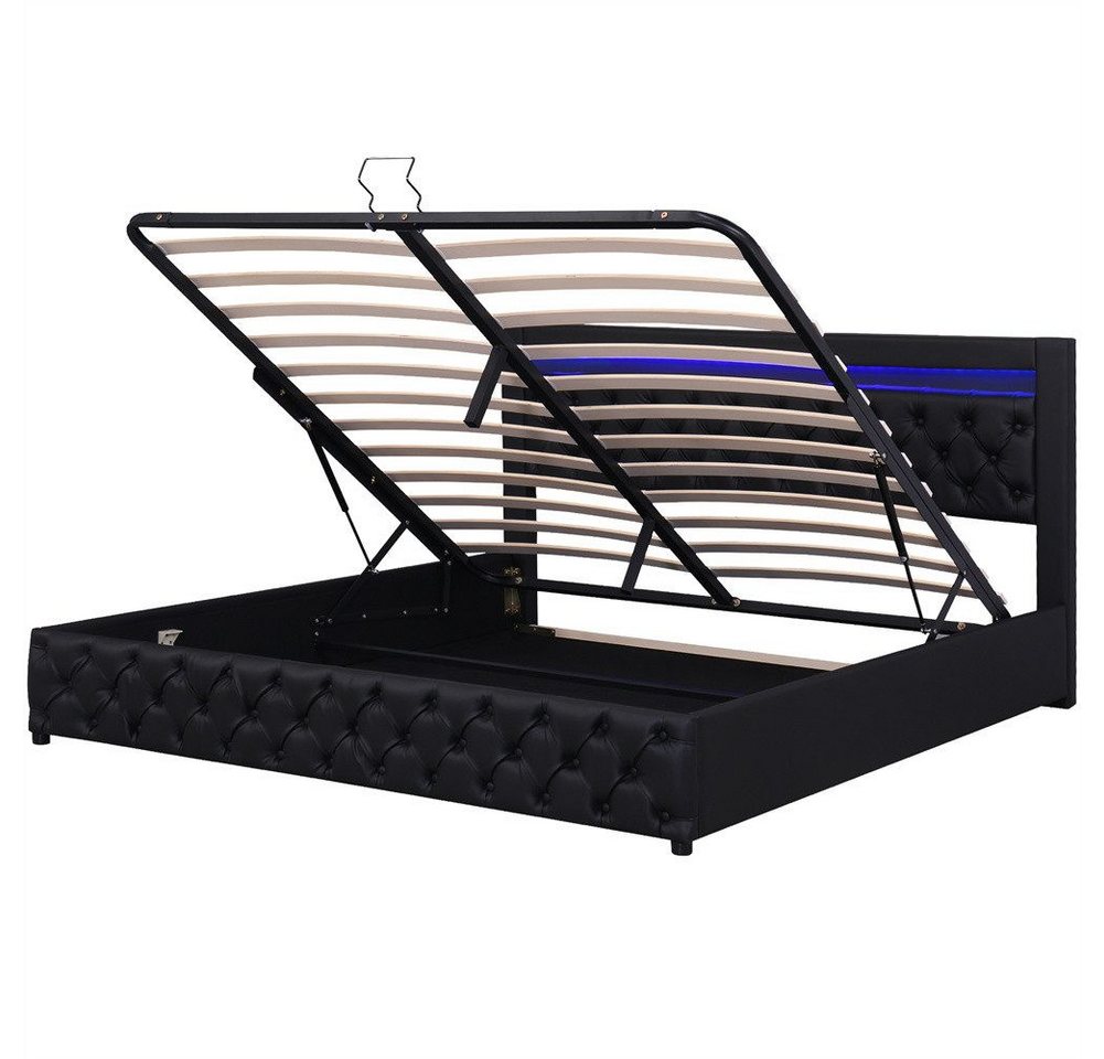 Sweiko Polsterbett Funktionsbett mit Lattenrost und Stauraum, (Stauraumbett mit LED-Beleuchtung, mit Funktion von Aufbewahrung) von Sweiko